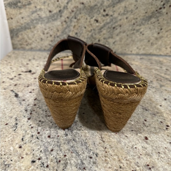 Burberry Espadrilles Heels Womens 37 US 7 Brown Leather Nova Check Designer - Picture 2 of 7